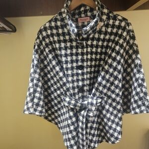 Juicy Couture Black and White Checkered Houndstooth Puncho